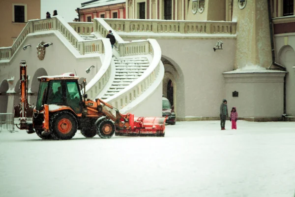 ZAMOSC, POLAND - DECEMBER 28:  Snow plows clearing the snow on t Royalty Free Stock Images