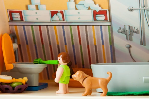 Little plastic toys. child in bathroom — Stock Photo, Image