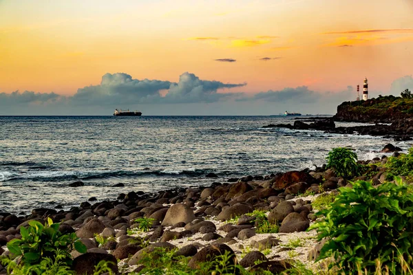 Sonnenuntergang Über Dem Felsigen Strand Von Albion Westen Der Republik — Stockfoto