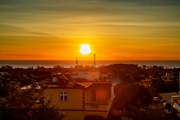 Coucher Soleil Sur Mer Dans Village Albion Maurice — Photo