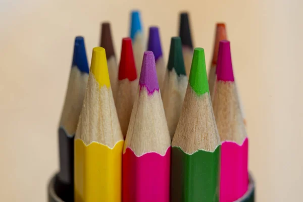 macro shot of multi-colored drawing pencils.