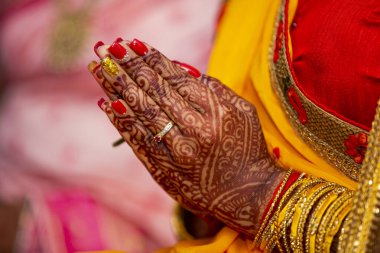 Bride hand painted with mehndi on her wedding eve.