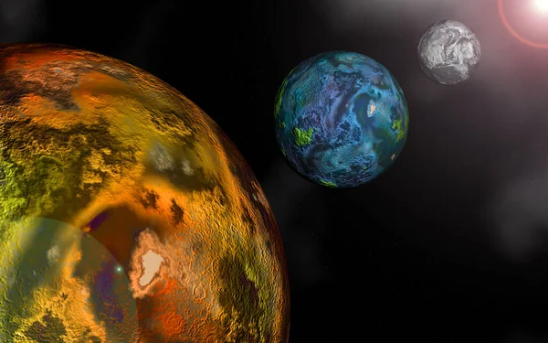 Imagem Alta Resolução Digitalmente Renderizada Planeta Marte Terra Lua — Fotografia de Stock