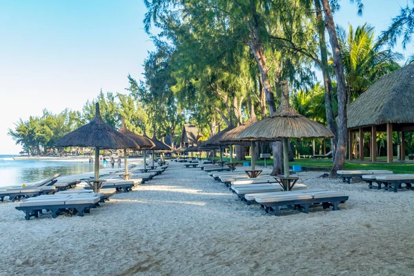 Tropisk Strand Med Strandparasoller Norra Mauritius — Stockfoto