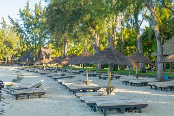 Tropisk Strand Med Strandparasoller Norra Mauritius — Stockfoto