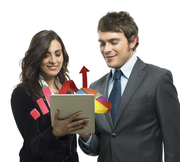 Business people analyze in a tablet — Stock Photo, Image