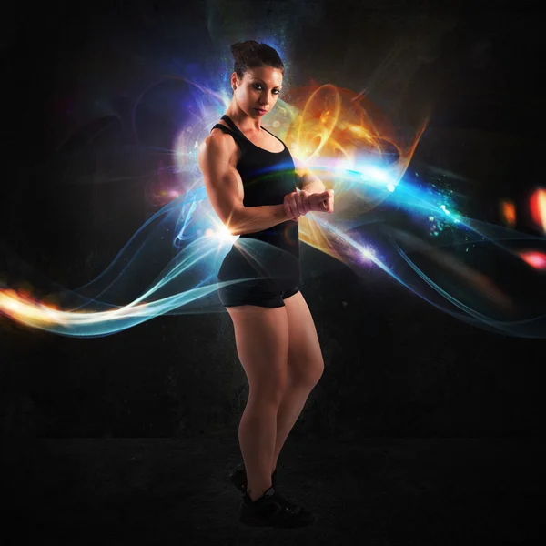 Energy of muscular woman — Stock Photo, Image