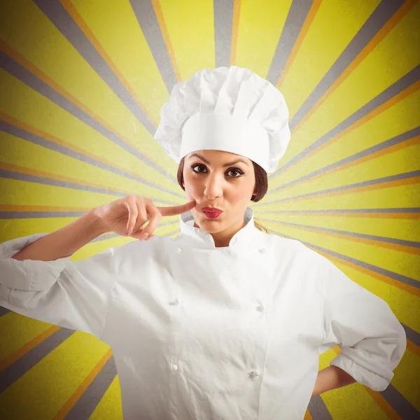 Woman chef with yellow pop art — Stock Photo, Image