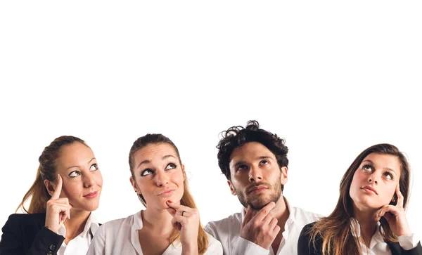 Women and man with thoughtful expression — Stock Photo, Image