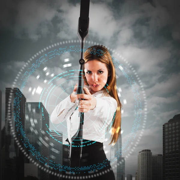 Businesswoman with bow and an arrow — Stock Photo, Image