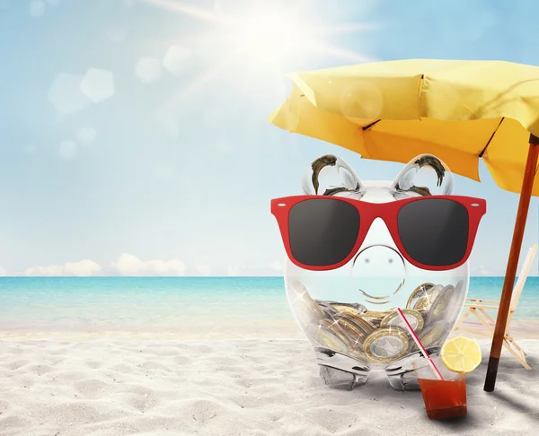 Piggy bank with red sunglasses — Stock Photo, Image