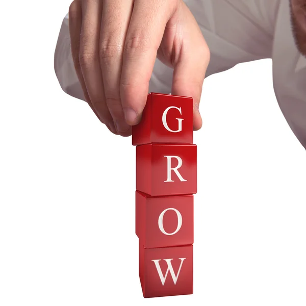 Red cubes that forms word grow — Stock Photo, Image
