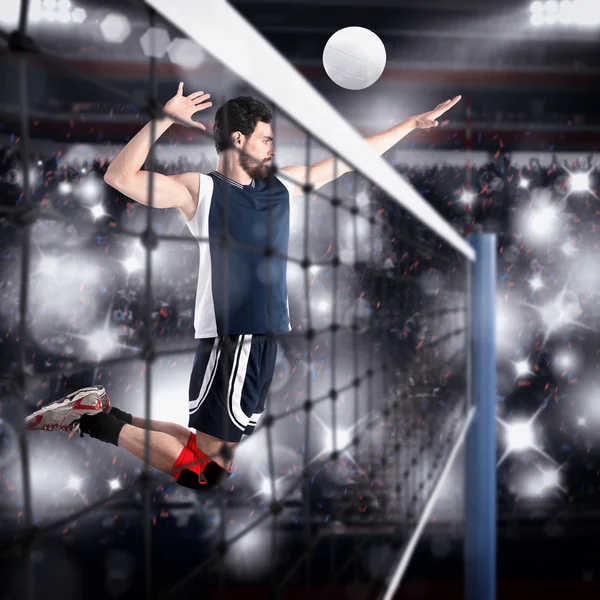 Man hits ball and jumping — Stock Photo, Image