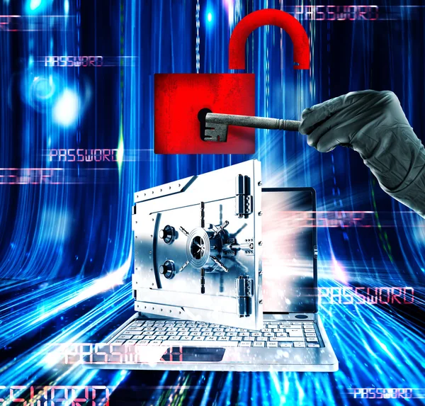 Hacker greifen Laptop-3D-Rendering an — Stockfoto