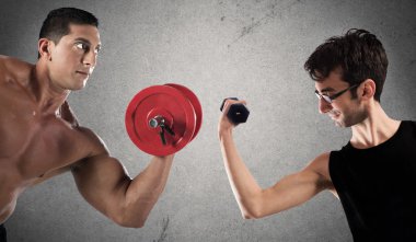 men lifting a dumbbell weights clipart