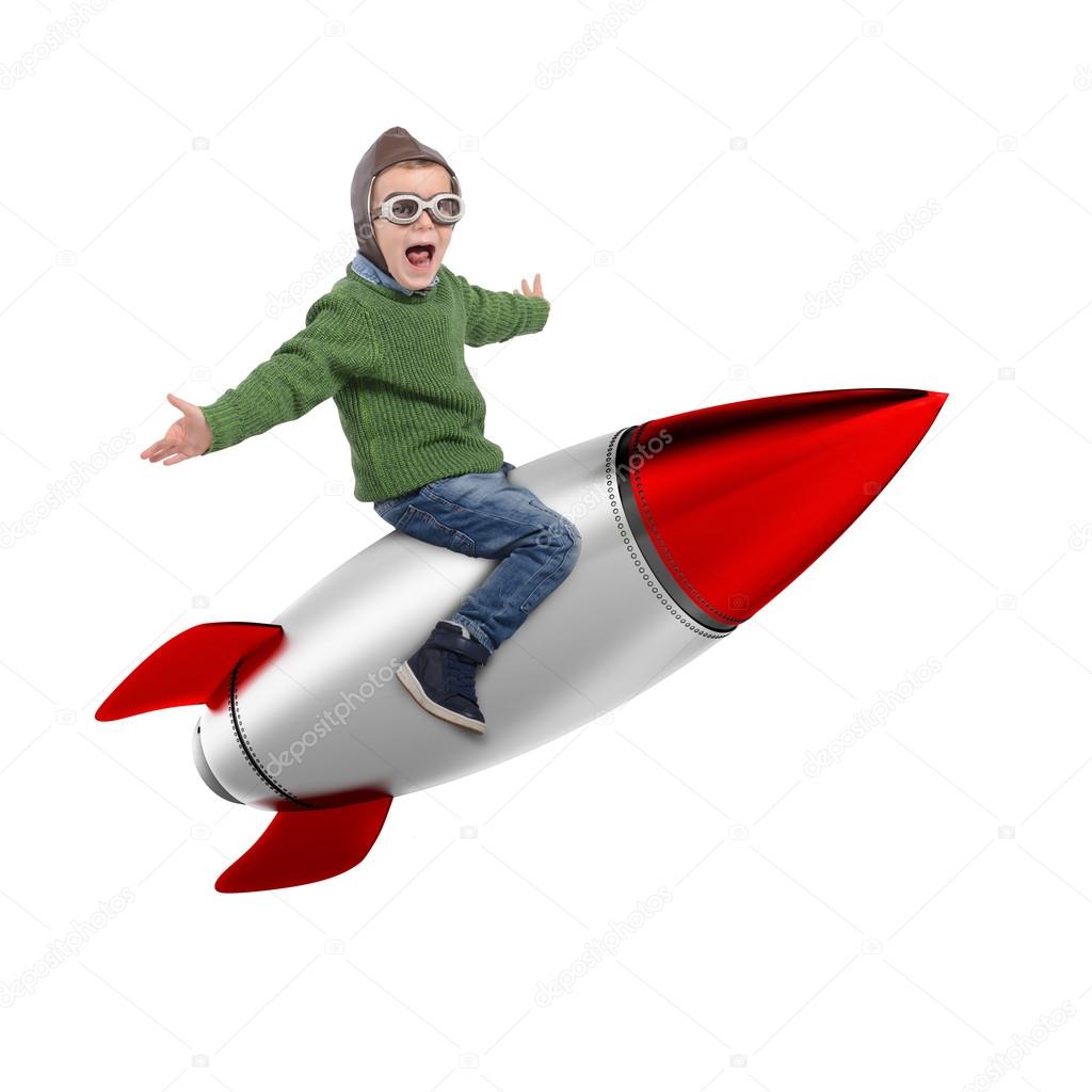 happy child sitting on a missile