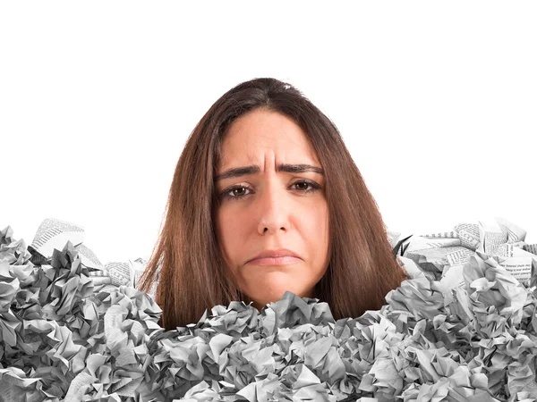 Woman trapped in a mountain of paperwork — Stock Photo, Image