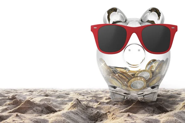 Piggybank con gafas de sol rojas — Foto de Stock