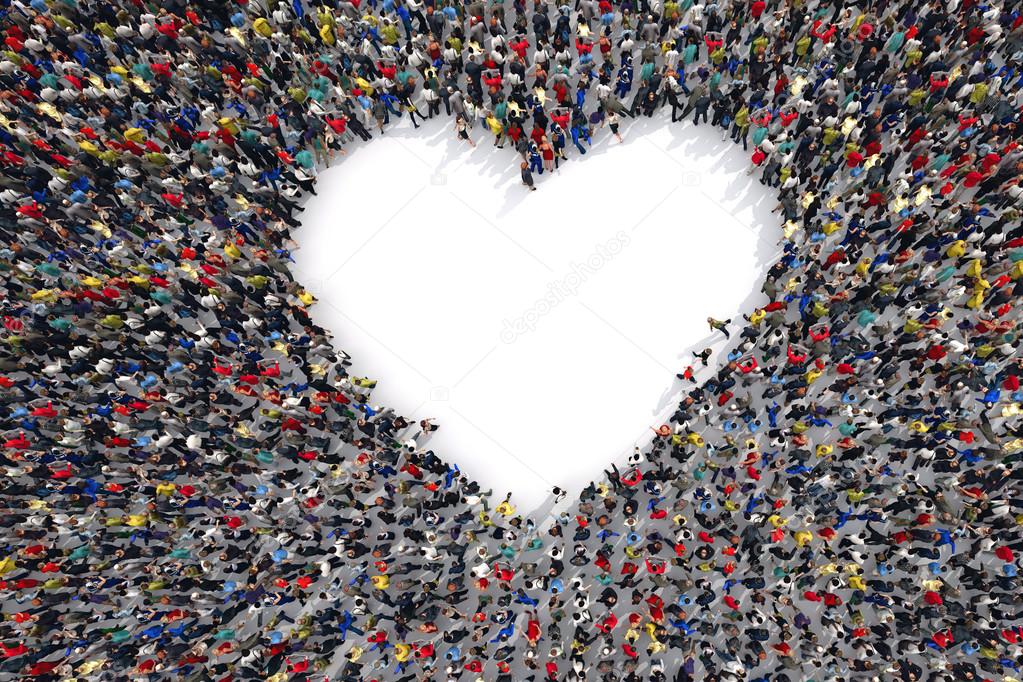  people  forming  the heart symbol 