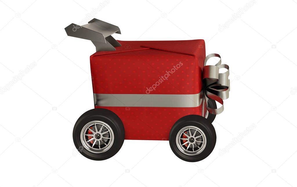 Christmas present like a car. Concept of priority and fast delivery