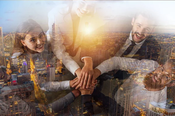 Business people putting their hands together. Concept of teamwork and partnership — Stock Photo, Image