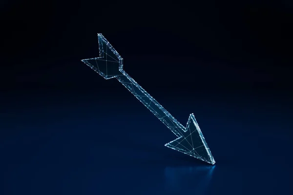 Illuminated wireframe digital arrow on dark blue background. 3D Rendering — Stock Photo, Image