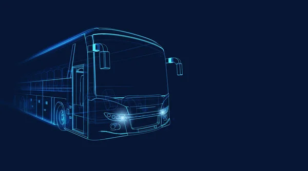 Wireframe de ônibus Grand Tour movendo-se rapidamente em um fundo azul escuro — Fotografia de Stock