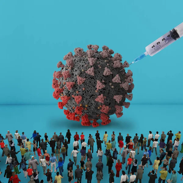 Mensen observeren een vaccin in actie tegen het virus coronavirus covid 19 — Stockfoto