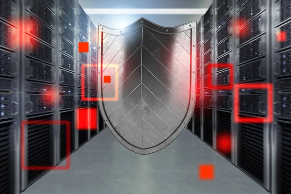 Concetto di sicurezza in una sala data center con server di database — Foto Stock