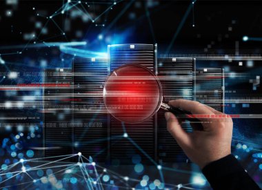 Büyüteçli hacker sunucuda saklanan yasadışı koruma bilgilerini okumaya çalışıyor