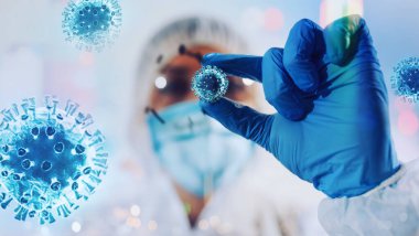 Tıp bilimi laboratuvarı. Coperid-19 koronavirüse karşı bakteri araştırması kavramı