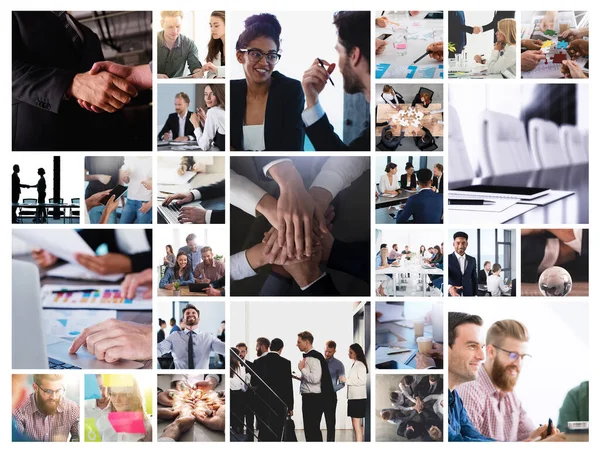 Colagem de negócios com cena de pessoa de negócios no trabalho — Fotografia de Stock