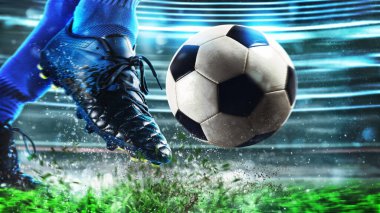 Akşamki futbol maçında bir futbol ayakkabısının topa vuruşuyla.