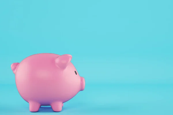 Pink piggy bank isolated on cyan background — Stock Photo, Image