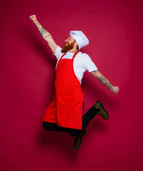 Uomo chef salta e si comporta come un super eroe — Foto Stock