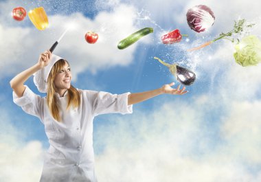 Şef yemek büyücü hazırlar.