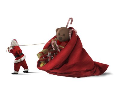 Santa Claus pulls sack of presents