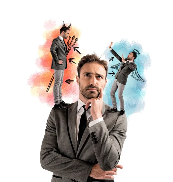 Businessman with angel and devil — Stock Photo, Image