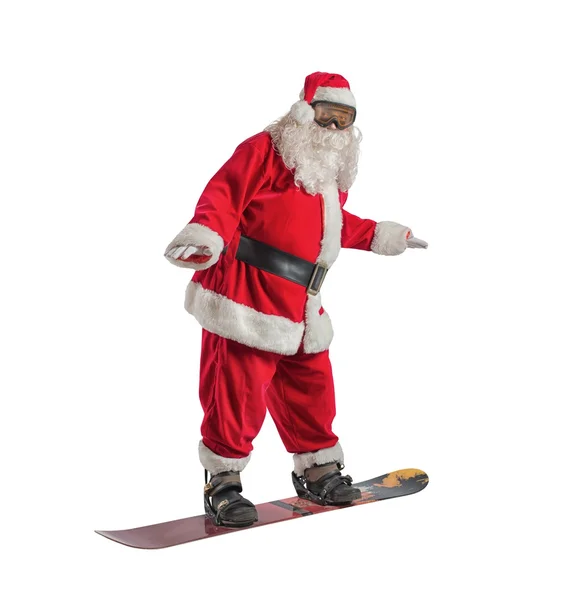 Babbo Natale con snowboard in spiaggia — Foto Stock