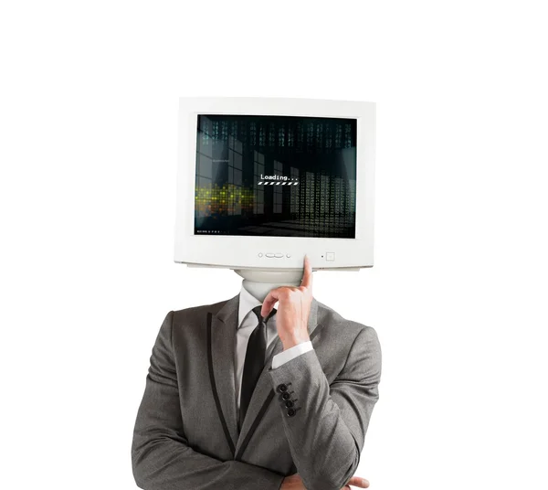 Biznesmen z komputera monitora głowy — Zdjęcie stockowe