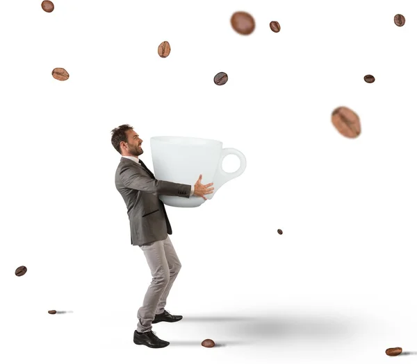 Caffeine addict with giant cup — Stock Photo, Image