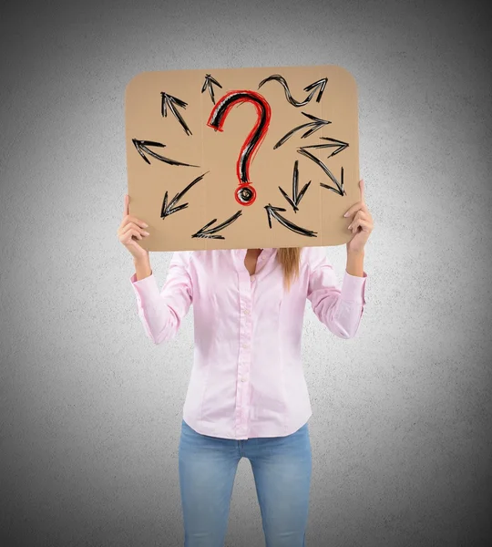 Woman with questioning sign — Stock Photo, Image