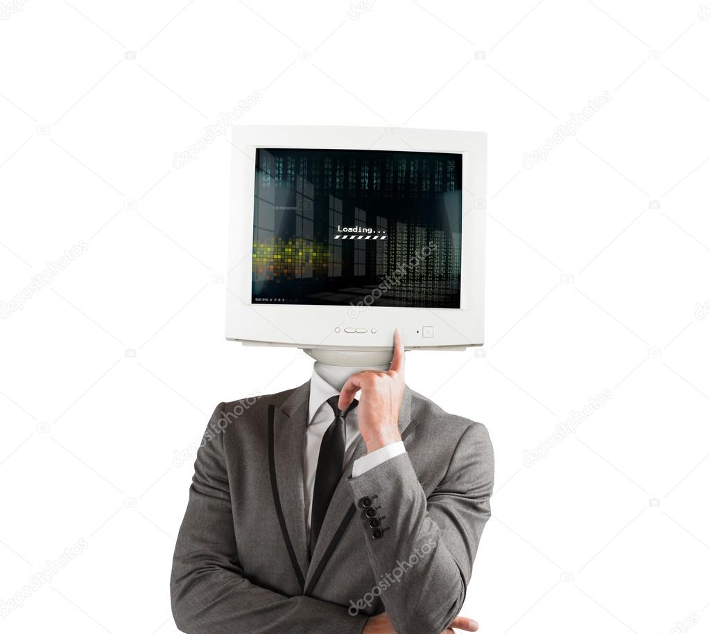 Businessman with computer monitor head