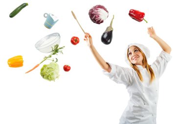 Güzel kadın Şef ile pişirme