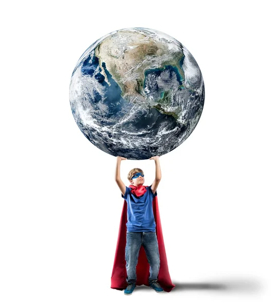 Little superhero saves the world — Stock Photo, Image