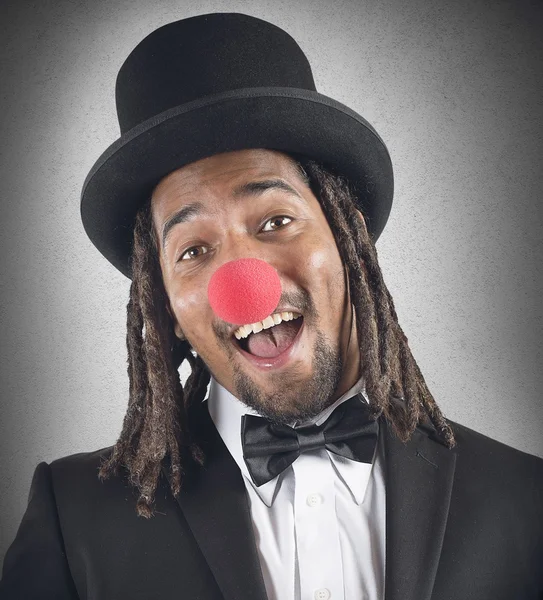 Elegant clown with red nose — Stock Photo, Image