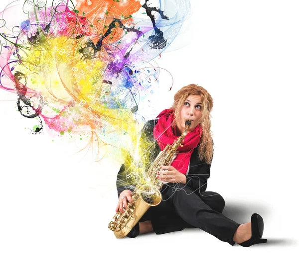 Girl saxophonist — Stock Photo, Image