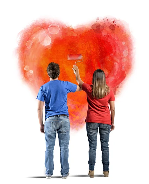 Couple drawing a heart — Stock Photo, Image