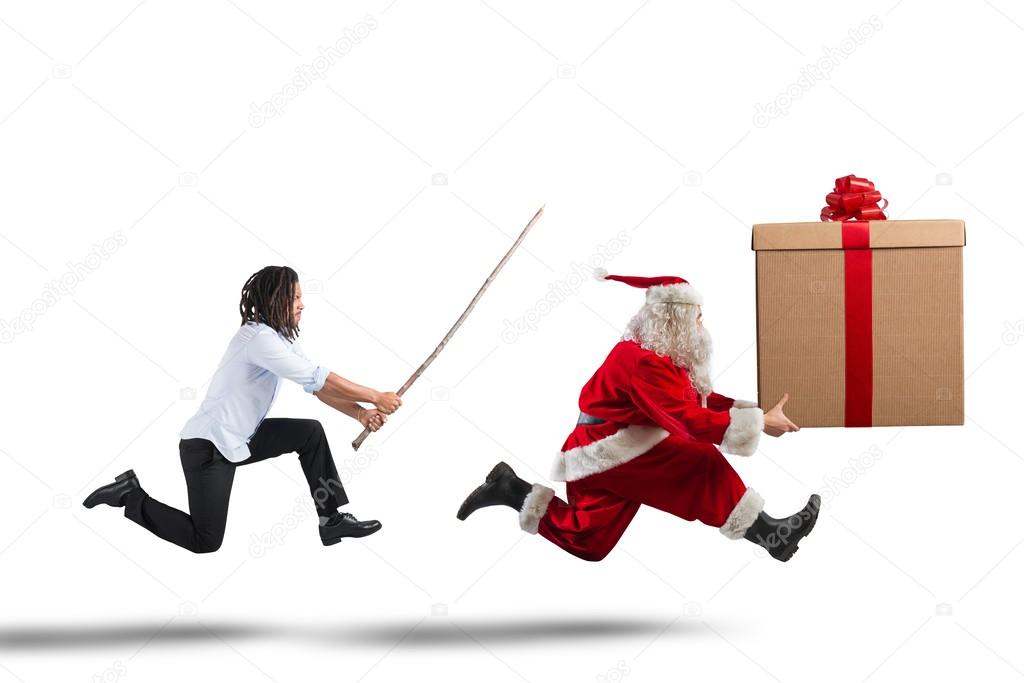 Man chasing Santa Claus