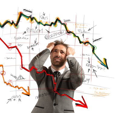 Finansal çöküşü tarafından stresli iş adamı
